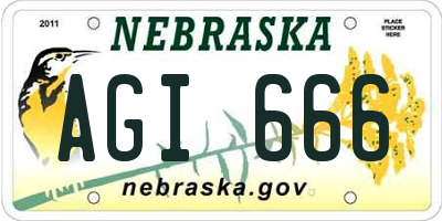 NE license plate AGI666