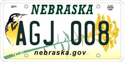 NE license plate AGJ008