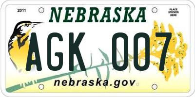 NE license plate AGK007
