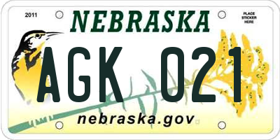 NE license plate AGK021