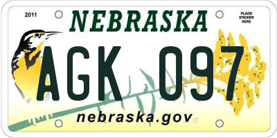 NE license plate AGK097