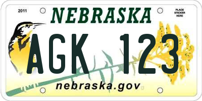NE license plate AGK123