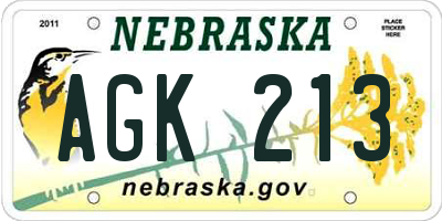 NE license plate AGK213