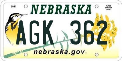 NE license plate AGK362