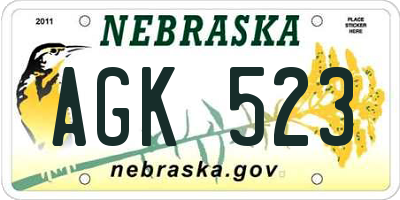 NE license plate AGK523