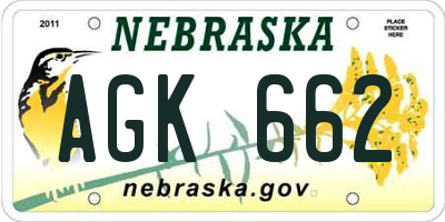 NE license plate AGK662