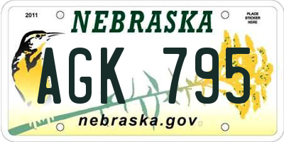 NE license plate AGK795