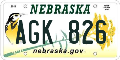 NE license plate AGK826