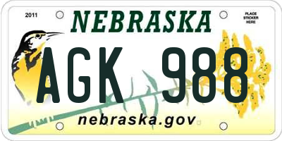 NE license plate AGK988