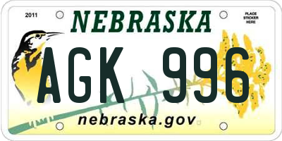 NE license plate AGK996