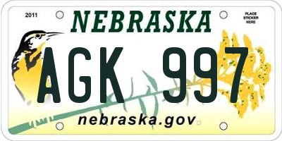 NE license plate AGK997