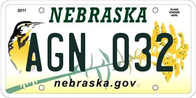 NE license plate AGN032