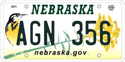 NE license plate AGN356