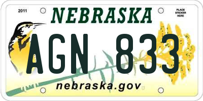 NE license plate AGN833