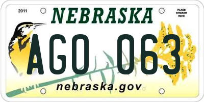 NE license plate AGO063