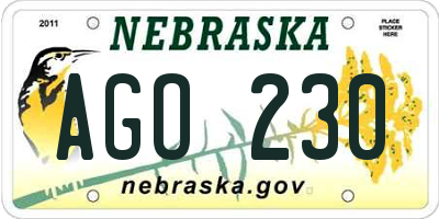 NE license plate AGO230