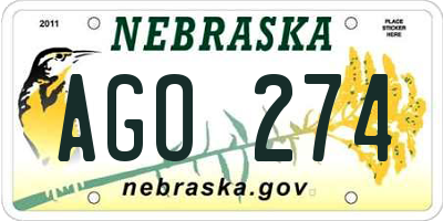 NE license plate AGO274