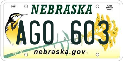 NE license plate AGO603