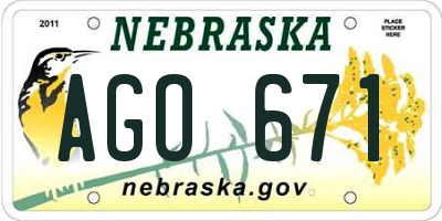 NE license plate AGO671
