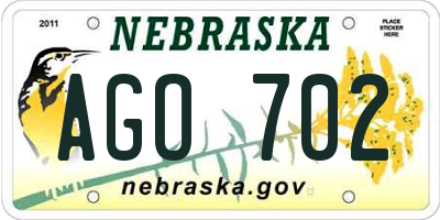 NE license plate AGO702