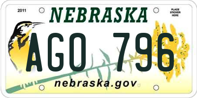 NE license plate AGO796