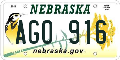 NE license plate AGO916