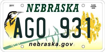 NE license plate AGO931