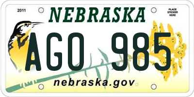 NE license plate AGO985
