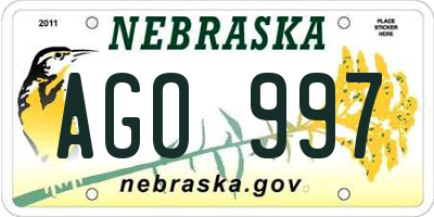 NE license plate AGO997