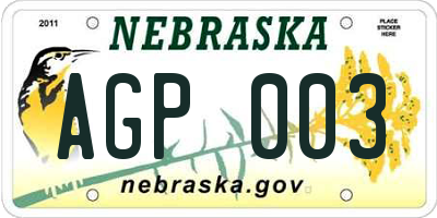 NE license plate AGP003