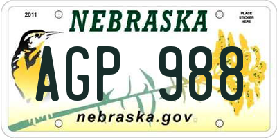 NE license plate AGP988