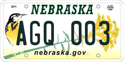 NE license plate AGQ003