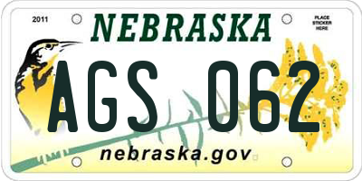 NE license plate AGS062