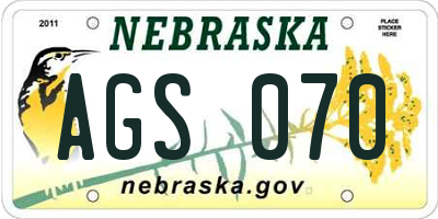 NE license plate AGS070