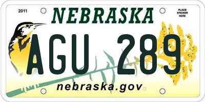 NE license plate AGU289