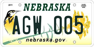 NE license plate AGW005