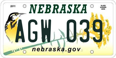 NE license plate AGW039