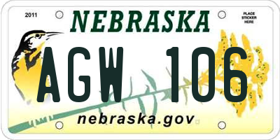 NE license plate AGW106