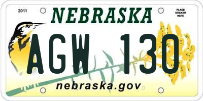NE license plate AGW130