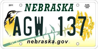 NE license plate AGW137