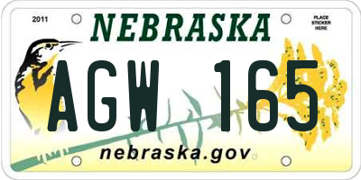 NE license plate AGW165