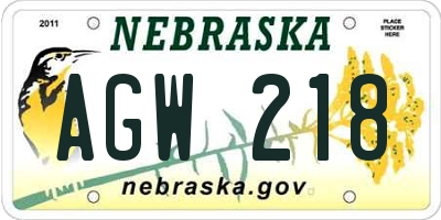 NE license plate AGW218