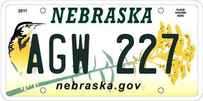 NE license plate AGW227