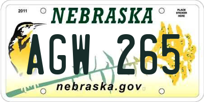 NE license plate AGW265