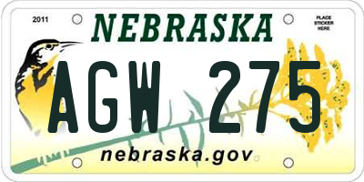 NE license plate AGW275