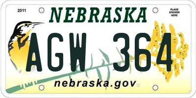 NE license plate AGW364