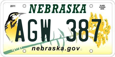 NE license plate AGW387