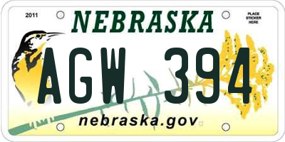 NE license plate AGW394