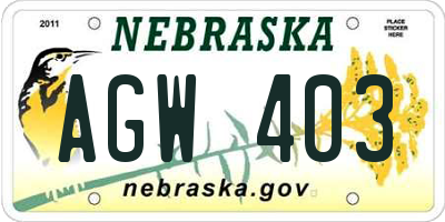 NE license plate AGW403
