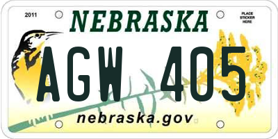 NE license plate AGW405